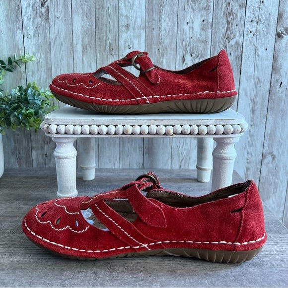 Dr. Scholl's Red Suede Mary Jane Flats Embroidered Women’s 8.5 - Picture 2 of 5